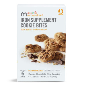 Munchkin Milkmakers Prenatal Iron Supplement Chocolate Chip Cookie Bites, 2 oz, 6 Count