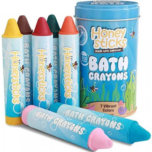 Honeysticks Bath Crayons for Toddlers & Kids - Handmade from Natural Beeswax for Non Toxic Bathtub Fun - Fragrance Free, Non-Irritating Bath Toys - Bright Colors and Easy to Hold - Washable - 7 Pack