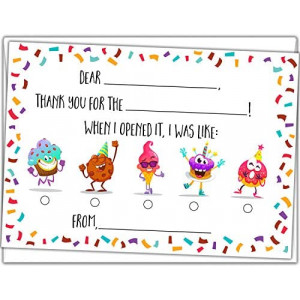 Kids Fill in the Blank Thank You Cards - 25 Cards Including Envelopes - Fun Gender Neutral Thank You Notes For Boys or Girls