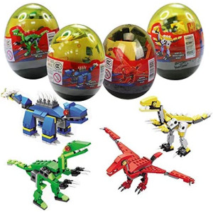 Anditoy 4 Pack Dinosaur Building Blocks Toys in Jumbo Easter Eggs for Kids Boys Girls Easter Basket Stuffers Fillers Gifts Party Favors