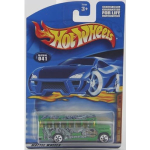 Hot Wheels 2001 041 Fossil Fuel Series Green School Bus 1/4 Triceratops 1:64 Scale