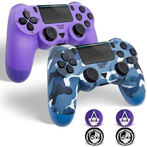 2 Pack Wireless PS4 Controller for Playstation 4, Qyszy88 Wireless Controller for Sony PS4/Pro/Slim/, with Double Shock/Stereo Headset Jack/Touch Pad/Six-axis Motion Control,Great Gamepad Gift (Blue+Purple)