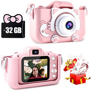 CIMELR Kids Camera Toys for 3-12 Year Old Boys/Girls, Kids Digital Camera for Toddler with 1080P Video, Chritmas Birthday Festival Gifts for Kids, Selfie Camera for Kids, 32GB SD Card(Pink)