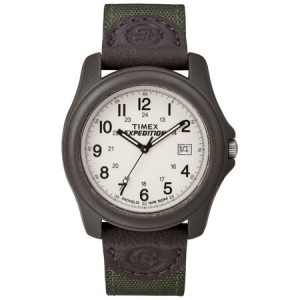 Timex Men's Expedition Camper Watch, Green Nylon/Leather Strap