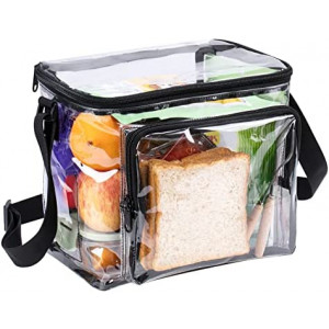 Large Clear Lunch Bag for Work, with Adjustable Strap and Front Storage Compartment See ThroughTransparent Lunch Bags For Men and Women 10.6x8.6x6 inch