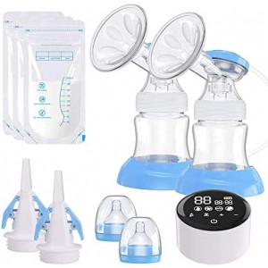 Alobeby Double Electric Breast Pump, Portable Anti-Backflow 4 Modes & 9 Levels 2 Adapters 10 Breastmilk Storage Bags 24mm Flange, Strong Suction Power Ultra-Quiet Pain-Free (FHIKB3)