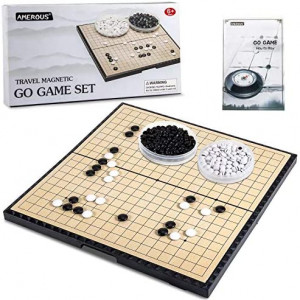 AMEROUS 11 Inches Magnetic Go Game Set (19 x 19), Travel Foldable Board Game Set with Magnetic Plastic Stones & Go Game Rules for Beginner, Kids, Adults (Weiqi)