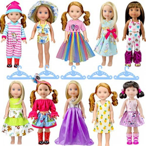 WONDOLL 10-Sets Doll-Clothes for American-14-inch-Wellie-Dolls - Compatible with 14.5-inch-Dolls Handmade Clothes and Outfits Accessories Christmas Birthday Gift for Little Girl