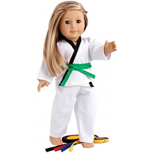 White Karate / Tae Kwon Do Outfit Includes Blouse, Pants and 5 Belts - Yellow, Green, red, Blue and Black - for 18inch Our Generation for American Girl Doll NAA02