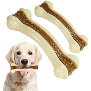 Dog Toys for Aggressive Chewers, 2 Pack Nylon Durable Dog Bones with Real Beef Flavor for Large/Medium/Small Breeds Pet Chew Toys