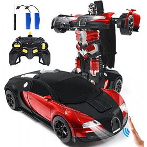 Trimnpy RC Cars Robot for Kids Remote Control Car Transformrobot Gesture Sensing Toys with One-Button Deformation and 360°Rotating Drifting 1:14 Scale , Best Gift for Boys and Girls (red)