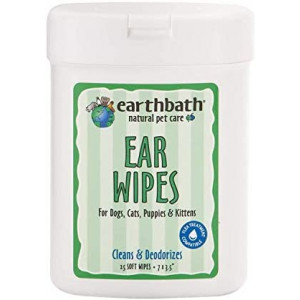 earthbath Pet Ear Wipes - Cleans & Deodorizes, Aloe Vera, Vitamin E, Witch Hazel, Good for Dogs, Cats, Puppies, & Kittens - Keep Your Pet's Ears Naturally Clear and Infection Free - 25 Count