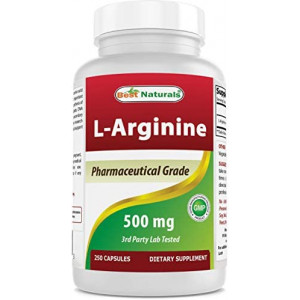 Best Naturals L-Arginine 500mg 250 Capsules - Pharmaceutical Grade L Arginine supplement promotes nitric oxide synthesis