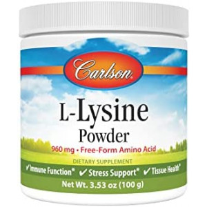 Carlson - L-Lysine Powder, Free-Form Amino Acid, 960 mg, Supports Healthy Tissue & Muscle Development, 3.53 oz (100 g)