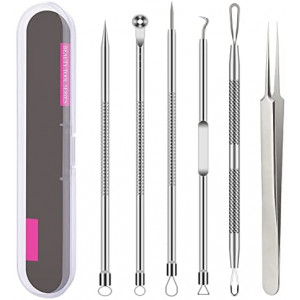 Pimple Popper Tool Kit , 6 Pcs Blackhead Remover Acne Needle Tools Set Removing Treatment Comedone Whitehead Popping Zit for Nose Face Skin Blemish Extractor Tool - Silver