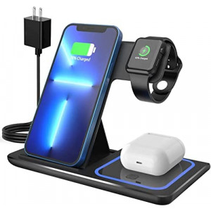 Wireless Charger, 3 in 1 Fast Wireless Charging Station Compatible with iPhone 13/12/11/Pro/XS/XR/X/SE/8/8 Plus, 18W Wireless Charger Stand Dock Compatible with Apple Watch Series 6/5/4/3/2/AirPods