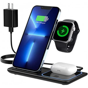 Wireless Charger, 3 in 1 Fast Wireless Charging Station, 18W Foldable Charging Stand Compatible with Apple Watch Series 6/5/4/3/2 AirPods 3/2/Pro iPhone 13/12/11/Pro/XS/Xs Max/XR/X/SE/8/8 Plus