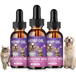 Hemp Oil for Dogs and Cats 3 Pack Relief Pet with Anxiety Stress Pain Aggressive Pets Calming Drops Help Dog Cat Calm Sleep Relaxing Aid Treats Seizure Joint Hip Inflammation Rich in Omega 3 6 9