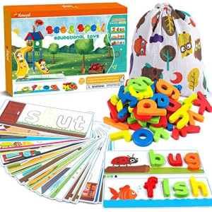 KMUYSL See & Spell Learning Educational Toys and Gift for 2 3 4 5 6 Years Old Boys and Girls - 80Pcs of CVC Word Builders, Alphabet Colors Recognition Game, Preschool Learning Activities Toys
