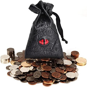 DND Metal Coins Set of 60 with Leather Pouch - Gaming Tokens, Pirate Treasure, Accessories & Props for Board Games, Dungeons and Dragons, Tabletop RPGs and LARP
