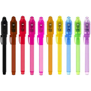 Invisible Ink Pen with Light, 10Pcs Magic Spy Pen for Secret Message, Birthday Party, and Kids Halloween Goodies Bags Toy