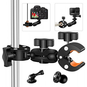 Super Clamp Double Camera Clamp, Crab Plier Clip Bracket Mount Monitor 360° Magic Arm Double Ball Head Adapter with 1/4"-20 for Photo Studio Light Stand/ Umbrella Clamp/ Motorcycle/ Insta360/ Gopro