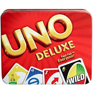 Mattel Games UNO Deluxe Card Game for with 112 Card Deck, Scoring Pad and Pencil, Kid Teen & Adult Game Night for 2 to 10 Players, Makes a Great Gift for 7 Year Olds and Up