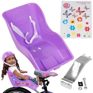 Doll Bicycle Seat Bike Seat (Purple) with Decorate Yourself Decals (Fits Standard Sized Dolls and Stuffed Animals) - Purple