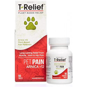 T-Relief Pet Pain Relief Arnica +12 Powerful Natural Medicines Help Reduce Muscle, Joint & Hip Pain, Soreness, Stiffness, Injuries in Dogs & Cats - Vet Approved, Fast-Acting Soother - 90 Tablets