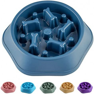 CAISHOW Slow Feeder Dog Bowl Anti Gulping Healthy Eating Interactive Bloat Stop Fun Alternative Non Slip Dog Slow Food Feeding Pet Bowl Slow Eating Healthy Design for Small Medium Size Dogs(Blue,Bone