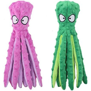 Dog Squeaky Toys Octopus - No Stuffing Crinkle Plush Dog Toys for Puppy Teething, Durable Interactive Dog Chew Toys for Small, Medium and Large Dogs Training and Reduce Boredom, 2 Pack