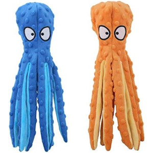 Dog Squeaky Toys Octopus - No Stuffing Crinkle Plush Dog Toys for Puppy Teething, Durable Interactive Dog Chew Toys for Small, Medium and Large Dogs Training and Reduce Boredom, 2 Pack