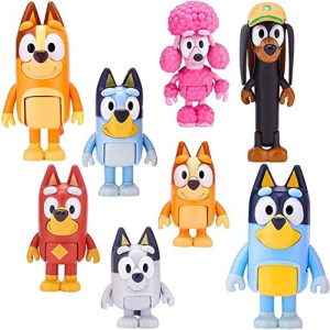 8 PCS Wolfs-Bluey Figures Toys Playset, Wolves-Bluey Action Figurines Family and Friends Set; Bingo, Bandit, Chilli, Coco, Snickers, Rusty and Muffin - Cake Toppers 2.5-3"