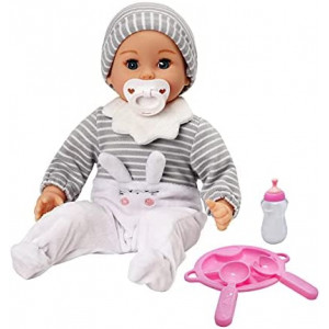 DOLLFUN My Sweet Baby Mealtime Play Set, 14-inch Baby Doll Feeding Set, Includes Food Plate, Fork, Spoon, Magic Milk Bottle and a Pacifier. Accessories for Toddlers Boy Girl, Caucasian, Blue Eyes…