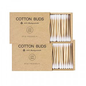 Bamboo Qtips Cotton Swabs With Wooden Sticks Q Tips For Ears Swabs 400 Count Organic Cotton Buds