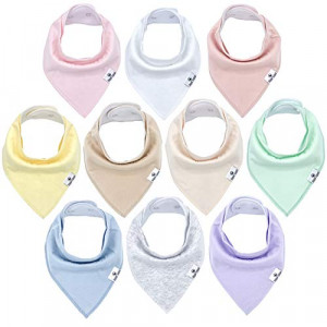 Diaper Squad 100% Organic Cotton Pastel 10-Pack Baby Drool Bandana Bibs Solid Colors for Boys and Girls
