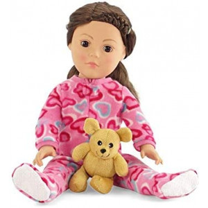 Emily Rose 18 Inch Doll Valentine Hearts PJs Pajamas Set with Teddy Bear! | Gift Boxed! | Fits My Life and American Girl Dolls | Pink Footed 18" Doll Pajamas PJs Outfit