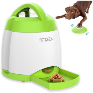 PETGEEK Automatic Dog Feeder Toy, Interactive Dog Puzzle Toys Treat Dispensing, Electronic Dog Food Dispenser Remote Control, Safe ABS Material Pet Toy for All Breeds of Dogs, Green Color