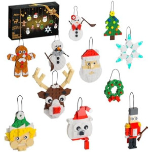 Christmas Ornaments Building Kit, Christmas Tree, Wreath, Santa, Snowman, Gingerbread, Reindeer, Nutcrackers, Snowflake 11-in-1. Stocking Stuffers Decor Toys Gifts for Boys Girls Kids.