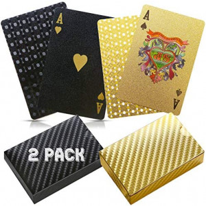 2 Poker Decks Playing Cards Patterned Design Black and Gold Foil - Durable and Flexible Waterproof Plastic Coated Cards