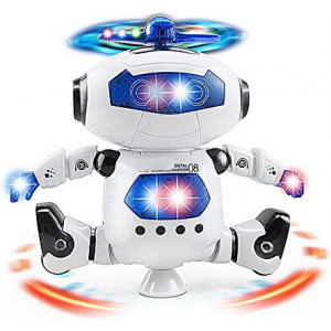 Musical Walking Dancing Robot Toy for Kids, Flashing Lights, 360° Body Spinning, Toddlers Bosys Girls Fun Toy Figure (Model 1)