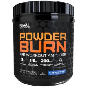 Rivalus Powder Burn 2.0 Pre Workout Supplement, Blue Raspberry, 0.89 Pounds