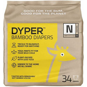 DYPER Bamboo Baby Diapers Size Newborn | Natural Honest Ingredients | Cloth Alternative | Day & Overnight | Plant-Based + Eco-Friendly | Hypoallergenic for Sensitive Infant Skin | Unscented - 34 Count