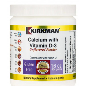 Kirkman Calcium with Vitamin D3 Unflavored Powder -Hypoallergenic - 16 oz (454 Grams)