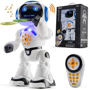 TOP RACE Remote Control RC Robot Toy Walking Talking Dancing Toy AI Robots for Kids, Sings, Reads Stories, Math Quiz, Shoots Discs, Voice Mimicking. Educational Toys for 3 4 5 6 7 8 9 Year Old Boys