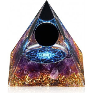 Hopeseed Orgone Crystal Pyramid Obsidian&Amethyst Healing Crystal Pyramid Nubian Orgonite Positive Energy Chakra Meditation …