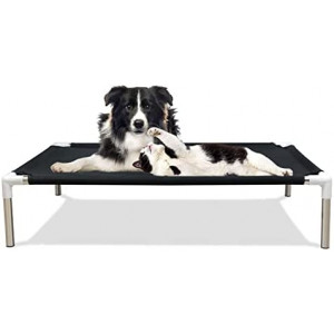 Elevated Dog Bed Pet Cot - Tensorsine Cooling Elevated Pet Bed, L33 x W26'' x H7'' No-Slip Durable Raised Pet Beds for Medium and Small Dogs Indoor & Outdoor Use (Black)