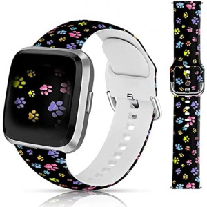 LAACO Cute Dog Paw PrintEaster Design Silicone Floral Bands Replacement Sport Strap Compatible for Fitbit Versa 2 / Fitbit Versa/Versa Lite/Versa SE for Women Men Girls