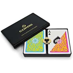 Copag 1546 Neoteric Design 100% Plastic Playing Cards, Poker Size Yellow/Pink/Blue Double Deck Set (Regular Index)