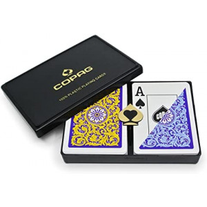 Copag 1546 Neoteric Design 100% Plastic Playing Cards, Poker Size Yellow/Blue Double Deck Set (Jumbo Index)